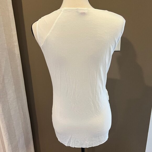 Vince Camuto Cream Sleeveless Draped Top, with sheer shoulder, Size Medium - Picture 5 of 10